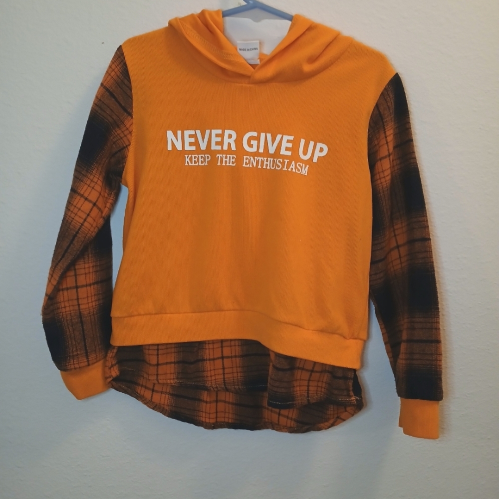 Boy's Long Sleeve Shirt With Hood Size 6yrs Burnt Orange Plaid
